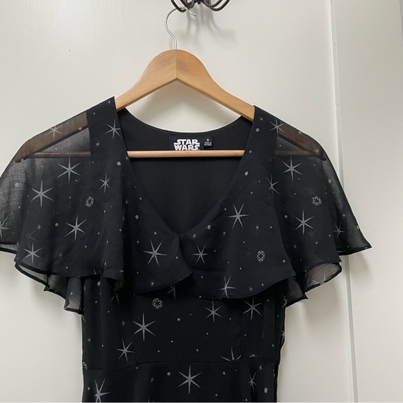 Star Wars Women's Black Imperial Galactic Empire Chiffon Dress Size Small Stars - Picture 9 of 12